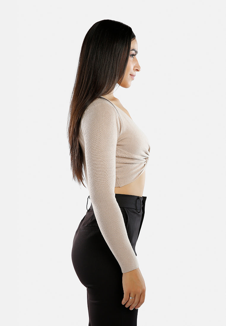 Full Sleeve Knot Twist Crop Top - Glamourous Grace