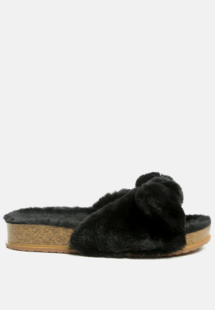 Fuzz Bow Fur Flats - Glamourous Grace