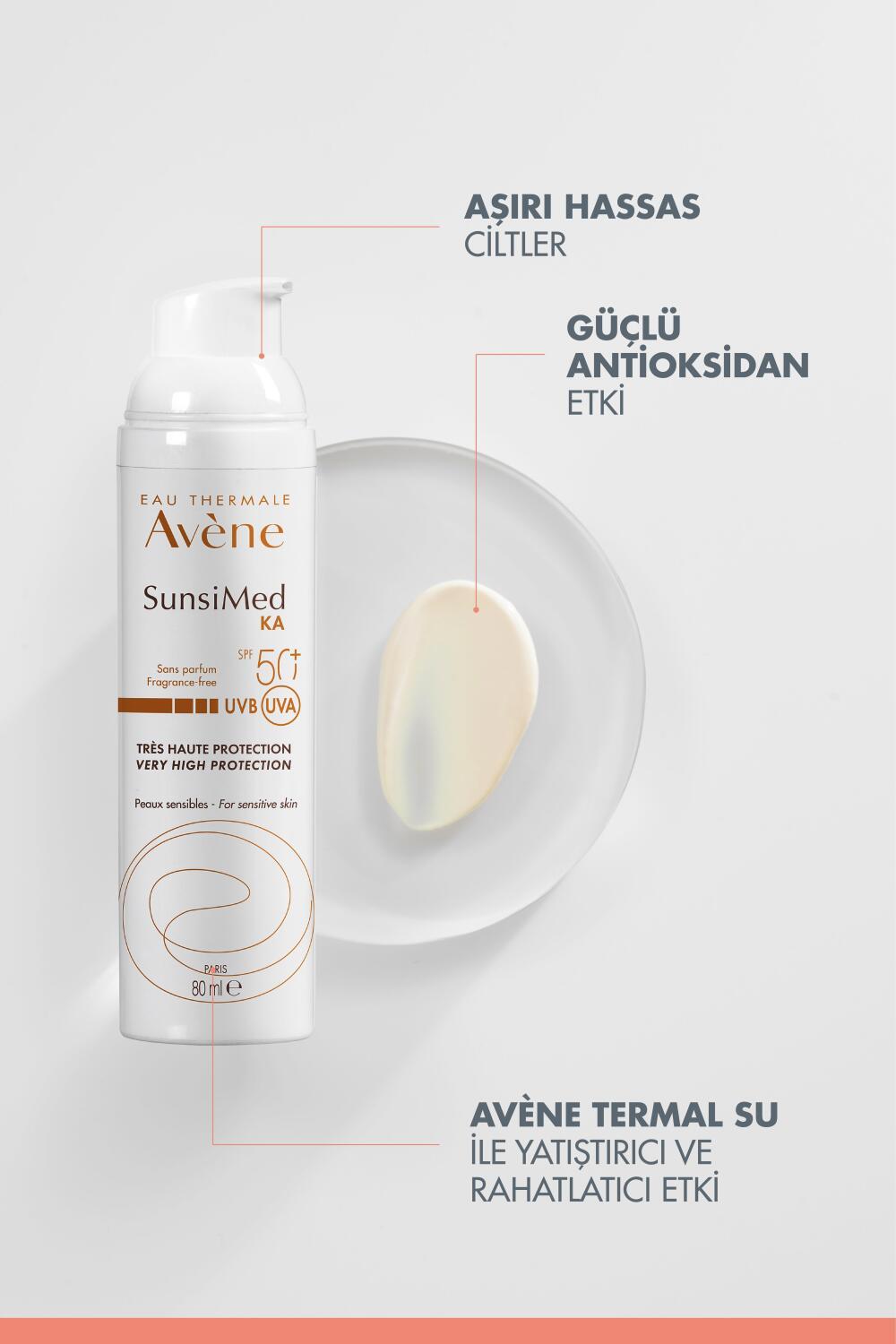 Avene Sunsimed KA High Protection Sunscreen SPF 50+ for Sensitive Skin - Water-Resistant, Non-Whitening, Soothing Avène Thermal Water - 2.71 fl oz - Glamourous Grace