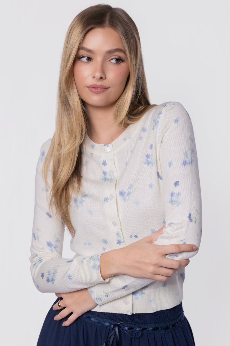 Gabrielle Cardigan (White/Blue)