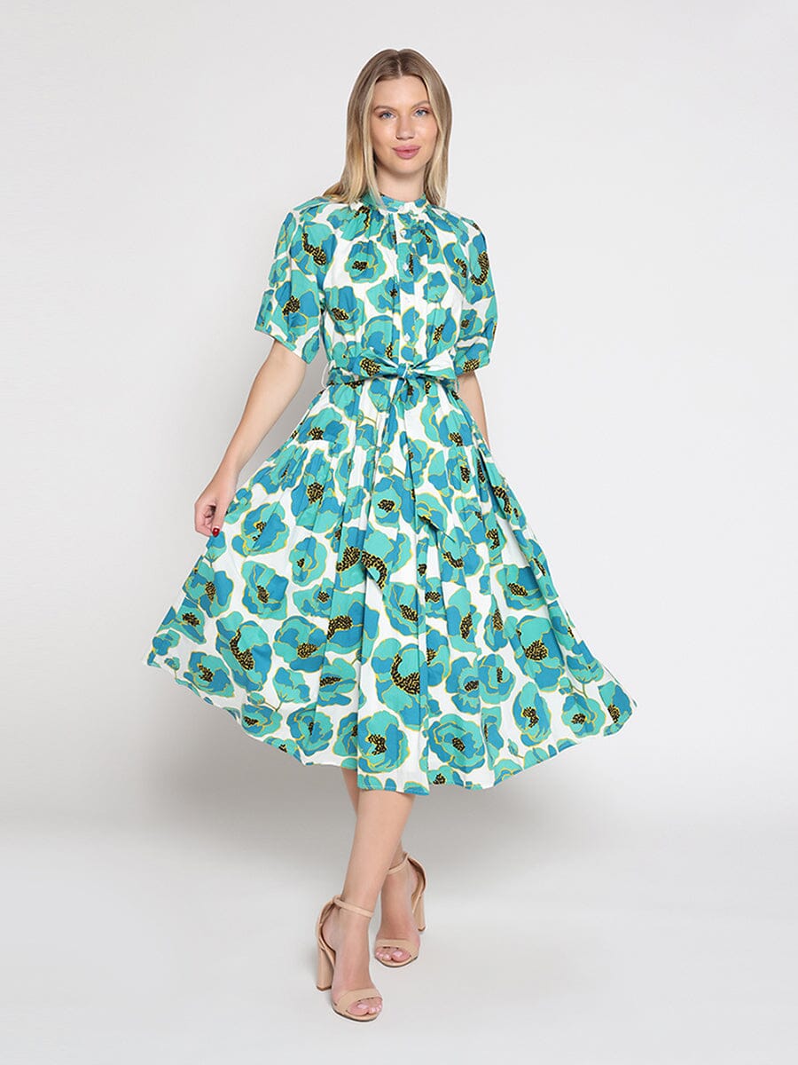 Gathered neck floral print belt dress - Glamourous Grace