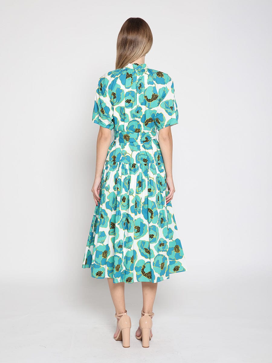 Gathered neck floral print belt dress - Glamourous Grace