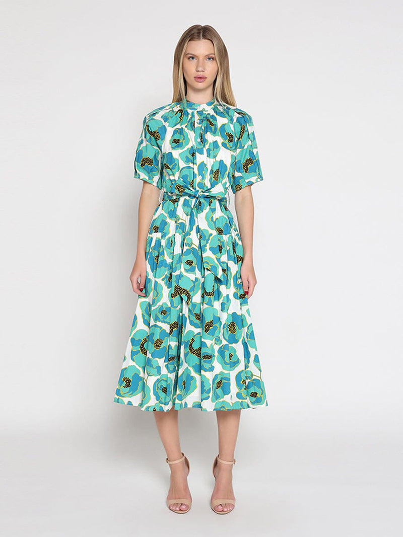 Gathered neck floral print belt dress - Glamourous Grace