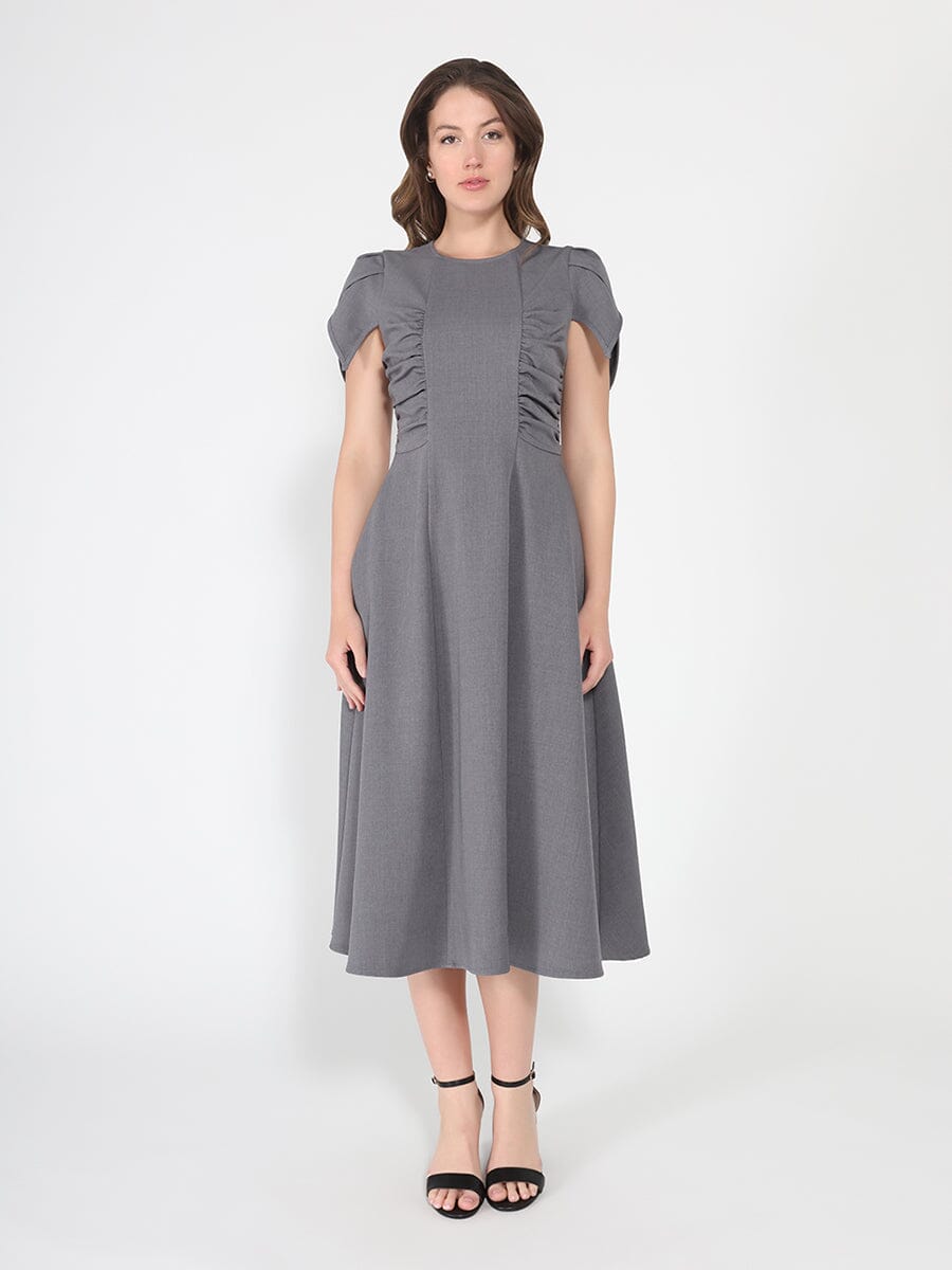 Gathered Side Detail Cap Sleeve A-line Midi Dess - Glamourous Grace