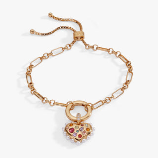 Puffy Heart Gemstone And Pearl Chain Bolo Bracelet