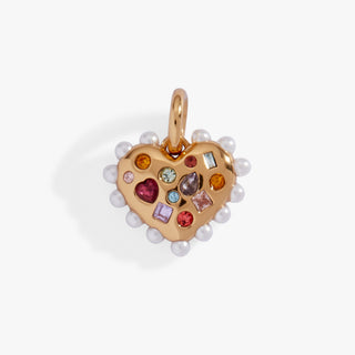 Puffy Heart Gemstone And Pearl Charm