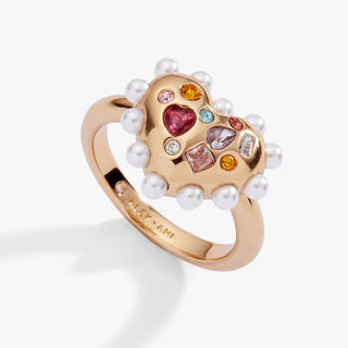 Puffy Heart Gemstone And Pearl Statement Ring
