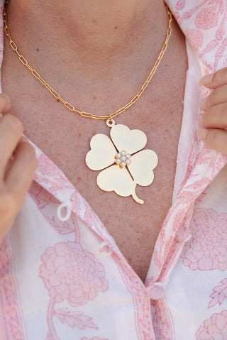 Genlyn Clover Short PaperClip Chain Necklace - 18k Plated - Teggy French - Glamourous Grace