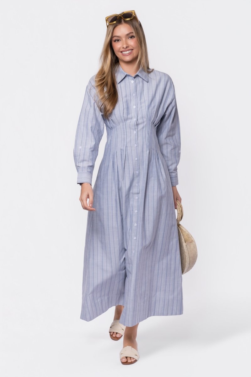 Gianna Dress (Blue Stripe) - Glamourous Grace