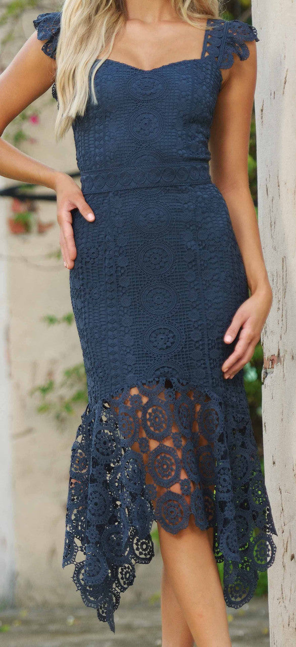 Giselle Dress - Steel Blue Lace Dress - Glamourous Grace