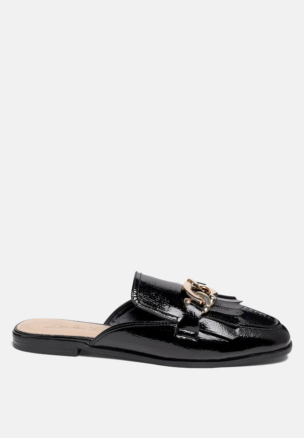 Gladioli Metal Buckled Fringe Detail Mules - Glamourous Grace
