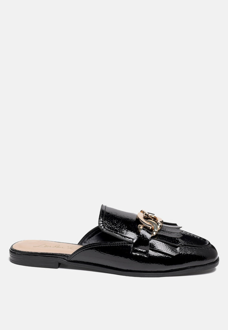 Gladioli Metal Buckled Fringe Detail Mules - Glamourous Grace