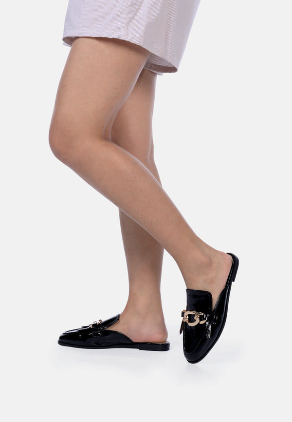 Gladioli Metal Buckled Fringe Detail Mules - Glamourous Grace