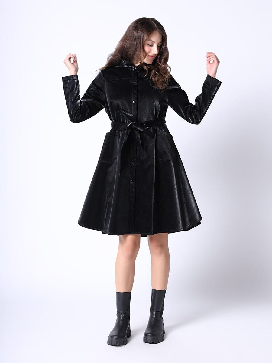 Glossy Rain Coat with Waist Ribbon - Glamourous Grace
