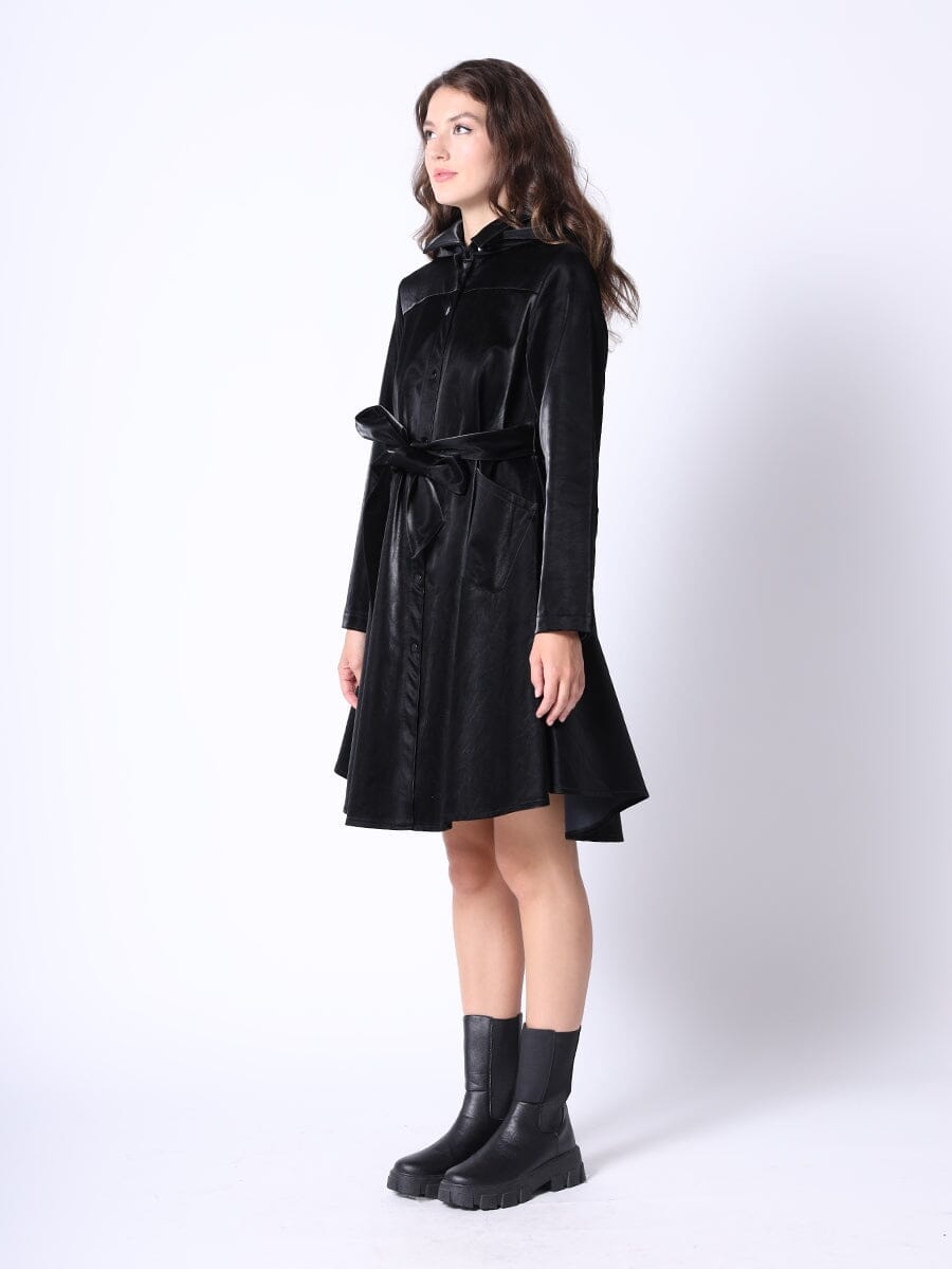 Glossy Rain Coat with Waist Ribbon - Glamourous Grace