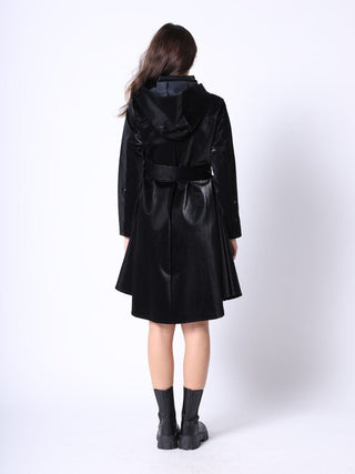 Glossy Rain Coat with Waist Ribbon