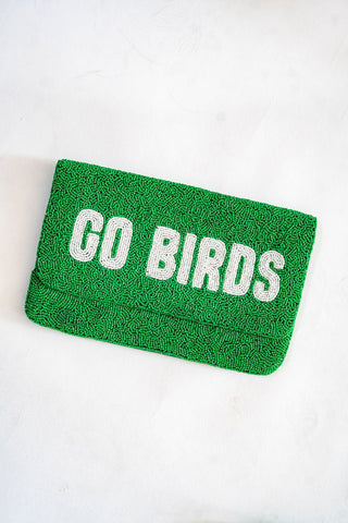 GO BIRDS -  Green  Beaded Clutch - Glamourous Grace