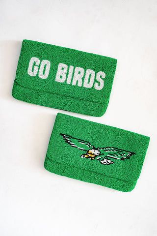 GO BIRDS -  Green  Beaded Clutch - Glamourous Grace