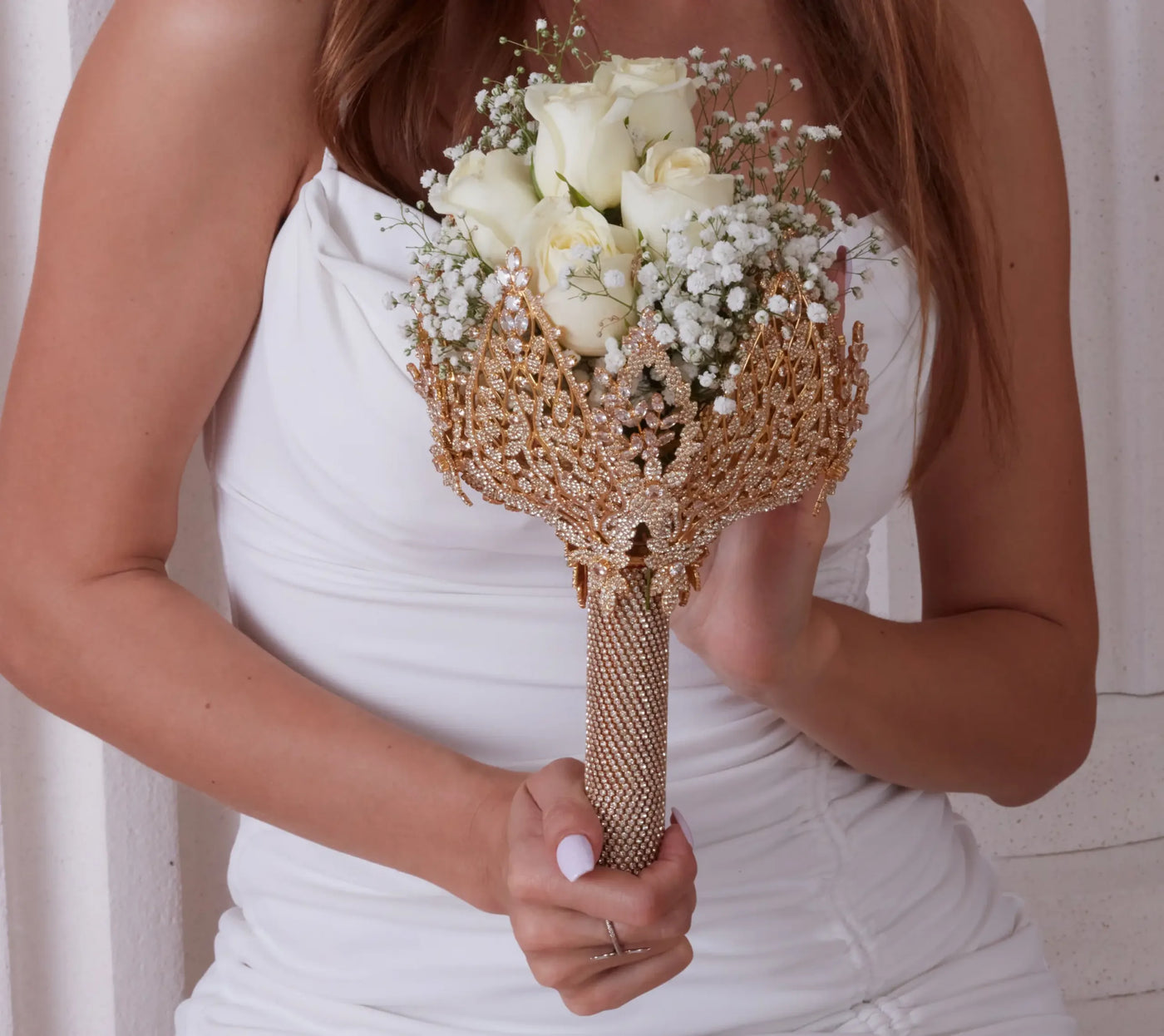Gold Bouquet Holder, Gold Wedding Bouquet - Glamourous Grace