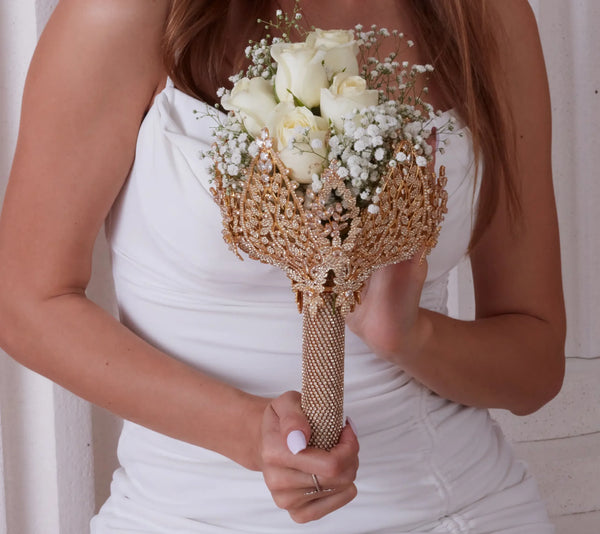 Gold Bouquet Holder, Gold Wedding Bouquet - Glamourous Grace