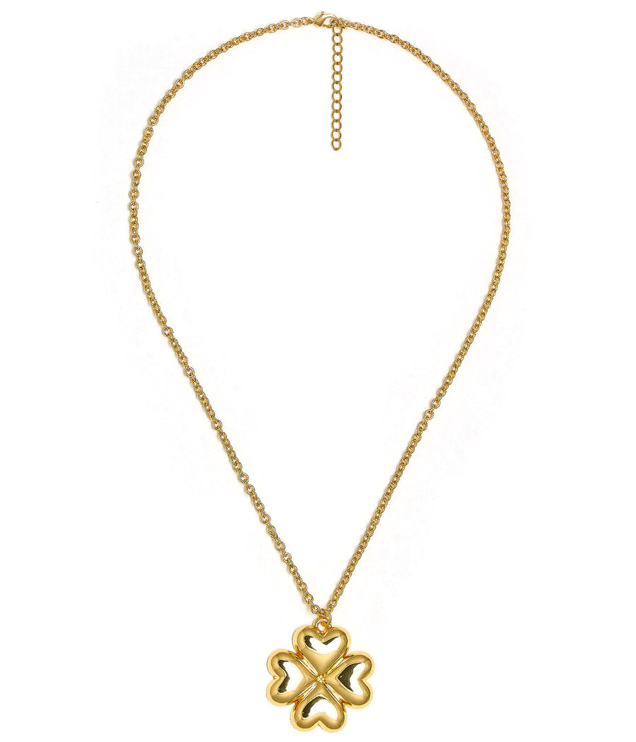 Puffy Shamrock Necklace with gold chain - 18k Plated Necklace - Glamourous Grace
