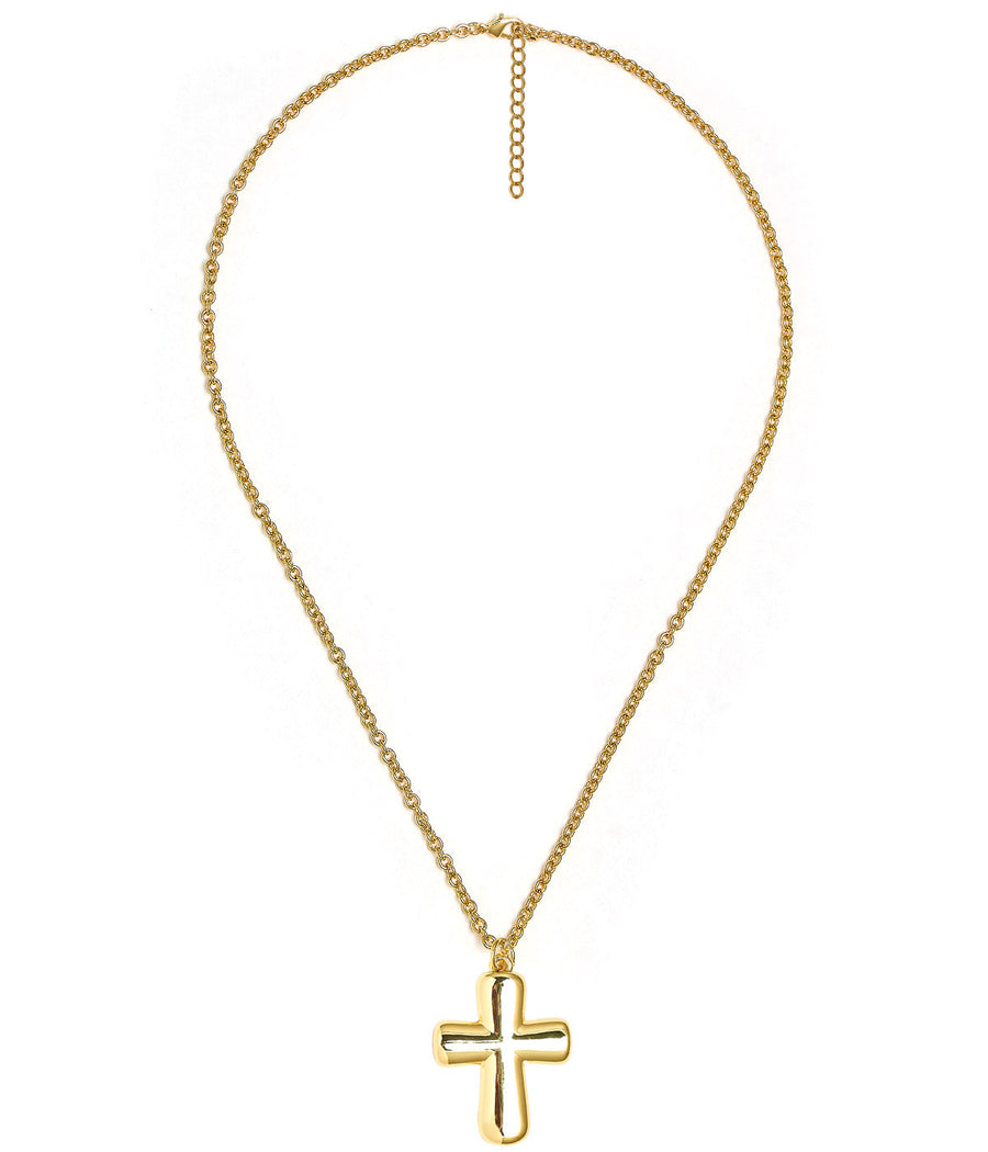 Puffy Cross Necklace with gold chain - 18k Plated Necklace - Glamourous Grace