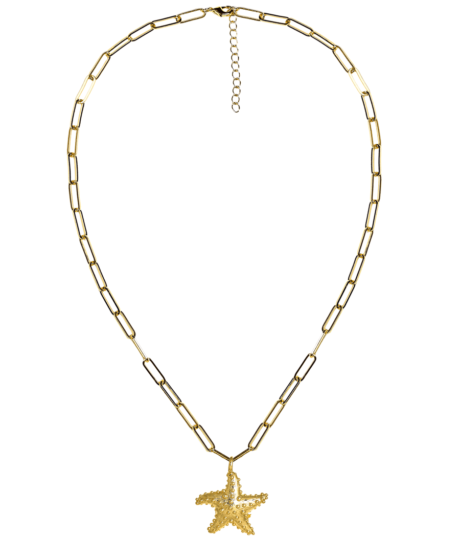 Gold Puffy Starfish Charm Necklace - 18k Gold Plated - Glamourous Grace