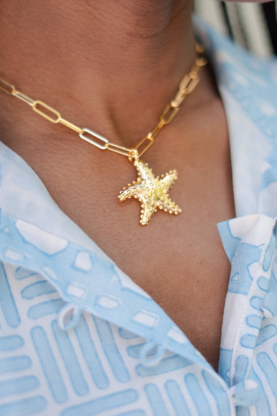 Gold Puffy Starfish Charm Necklace - 18k Gold Plated - Glamourous Grace