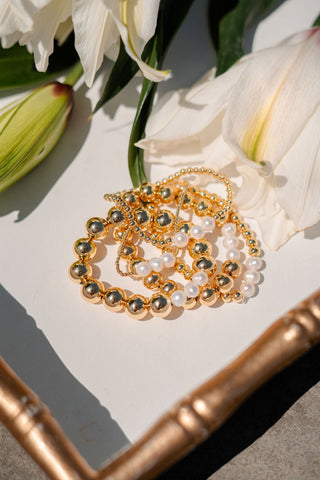 Hadley Triple Pearl -  18k Gold Plated Beaded Bracelets - Glamourous Grace