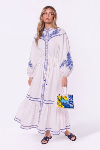 Hailey Dress (White Blue)