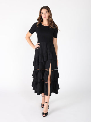 Half Knit Fabric Long Dress
