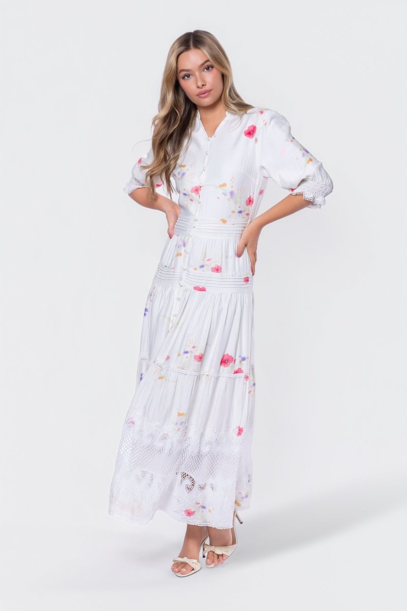 Hallie Dress (White Flower) - Glamourous Grace