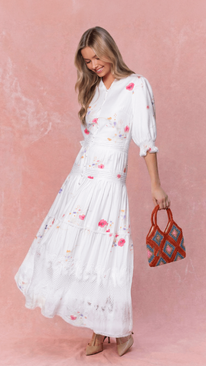 Hallie Dress (White Flower) - Glamourous Grace