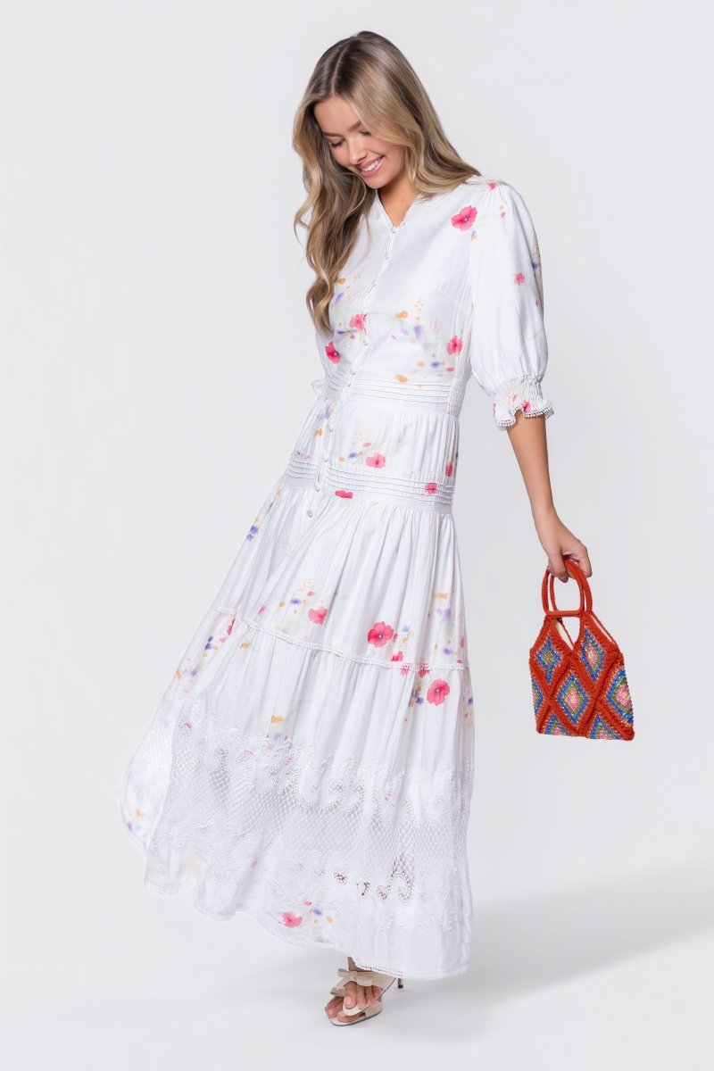 Hallie Dress (White Flower) - Glamourous Grace