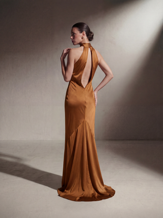 Silk Halter Neck Gown - Copper (Limited Edition)