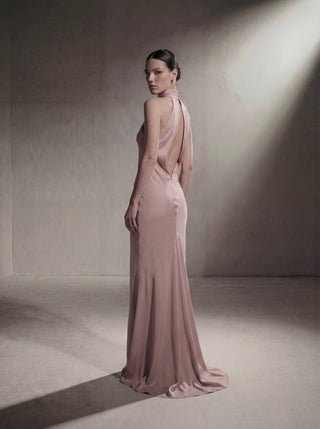 Silk Halter Neck Gown - Rose