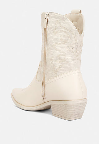 Hasting Patchwork Detail Low Heel Cowboy Boots - Glamourous Grace