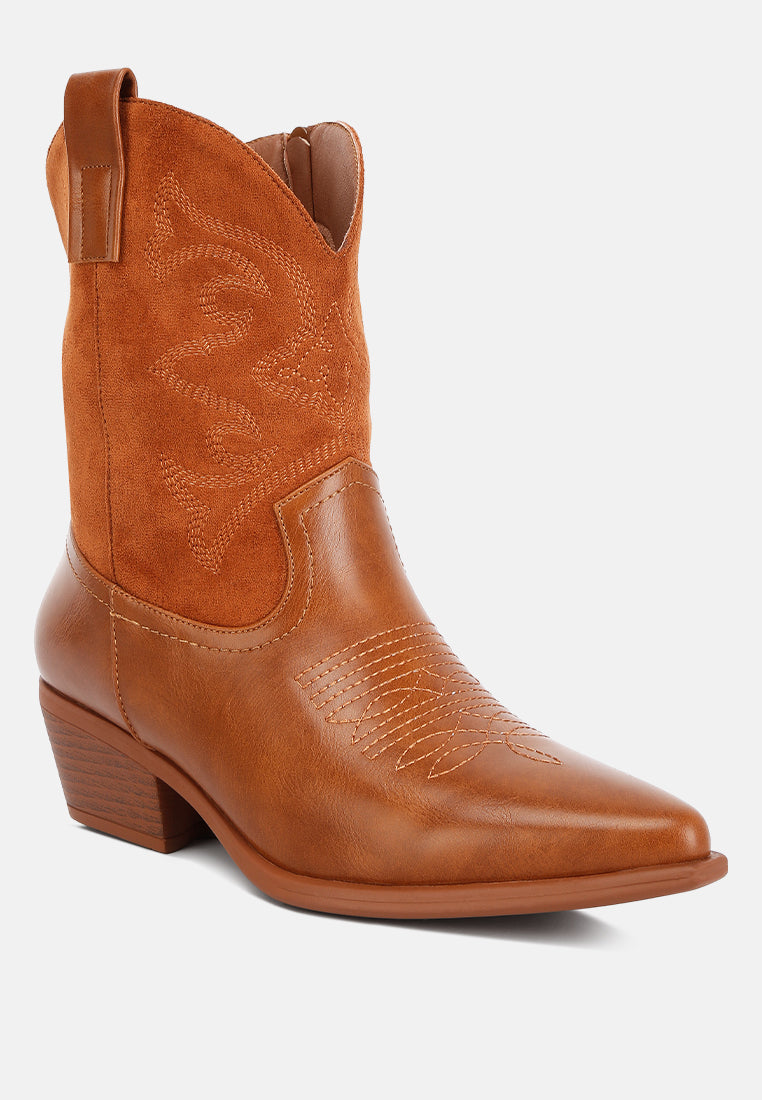 Hasting Patchwork Detail Low Heel Cowboy Boots - Glamourous Grace