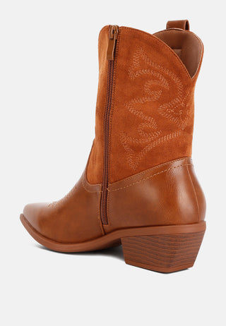 Hasting Patchwork Detail Low Heel Cowboy Boots - Glamourous Grace