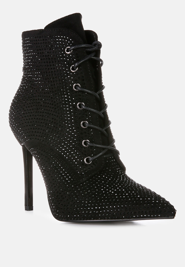 Head On Faux Suede Diamante Ankle Boots - Glamourous Grace