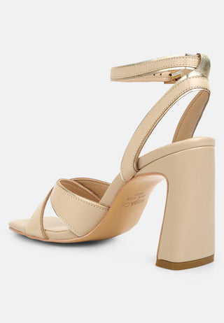 Heeri Metallic Lined Slim Block Heel Sandals