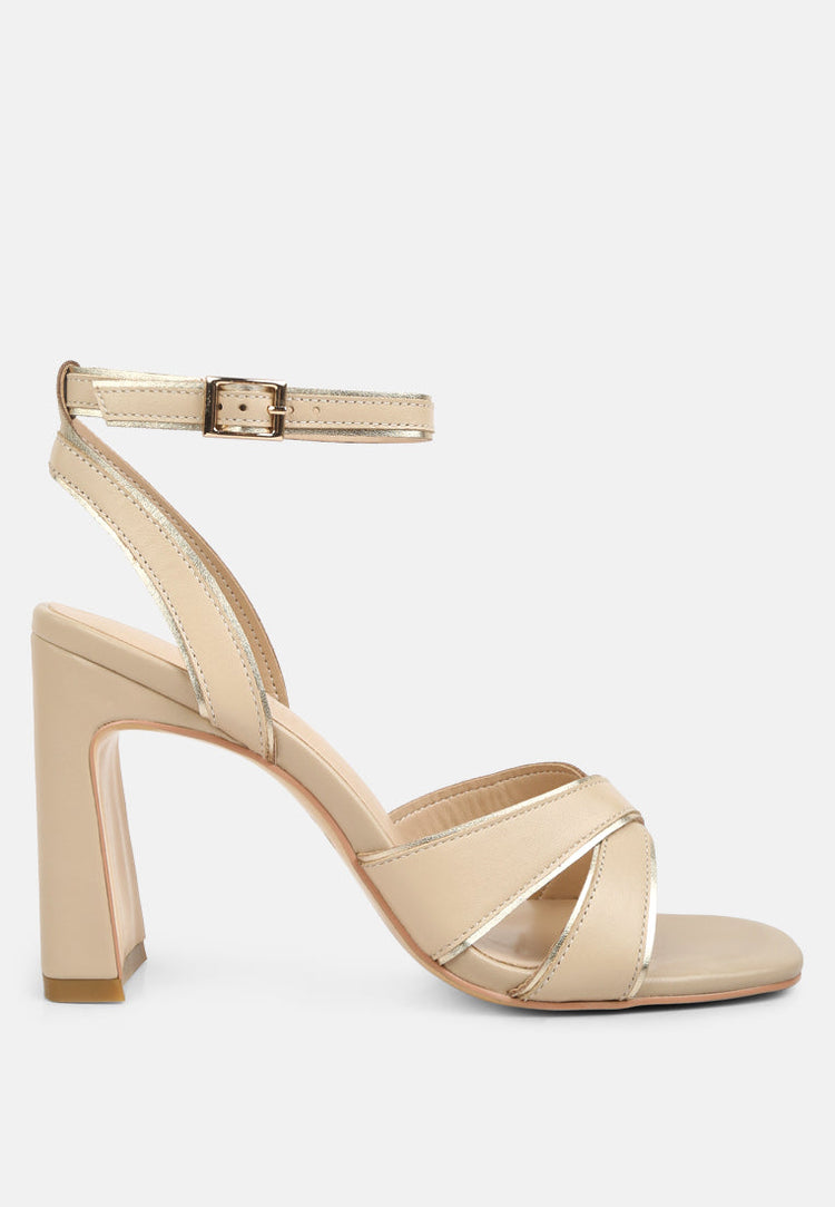 Heeri Metallic Lined Slim Block Heel Sandals - Glamourous Grace