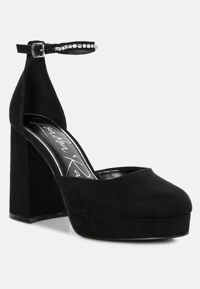 Hettie Rhinestone Detail Ankle Strap Platform High Heels - Glamourous Grace