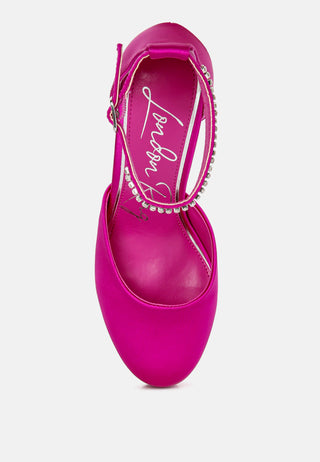Hettie Satin Rhinestone Embellsihed Strap Platform Heels