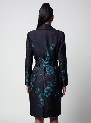 Teal Floral Jacquard Light Coat, Emma