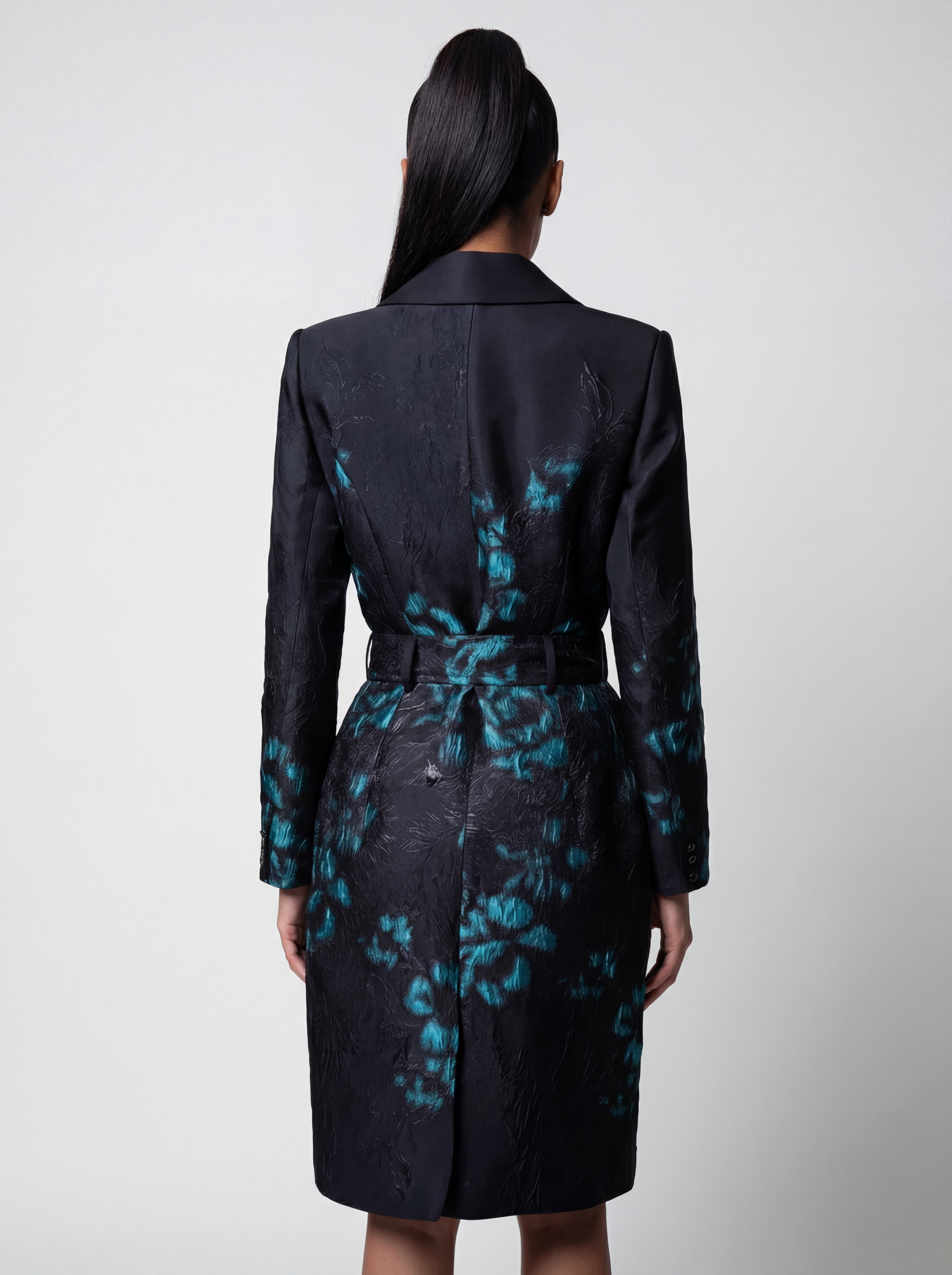 Teal Floral Jacquard Light Coat, Emma