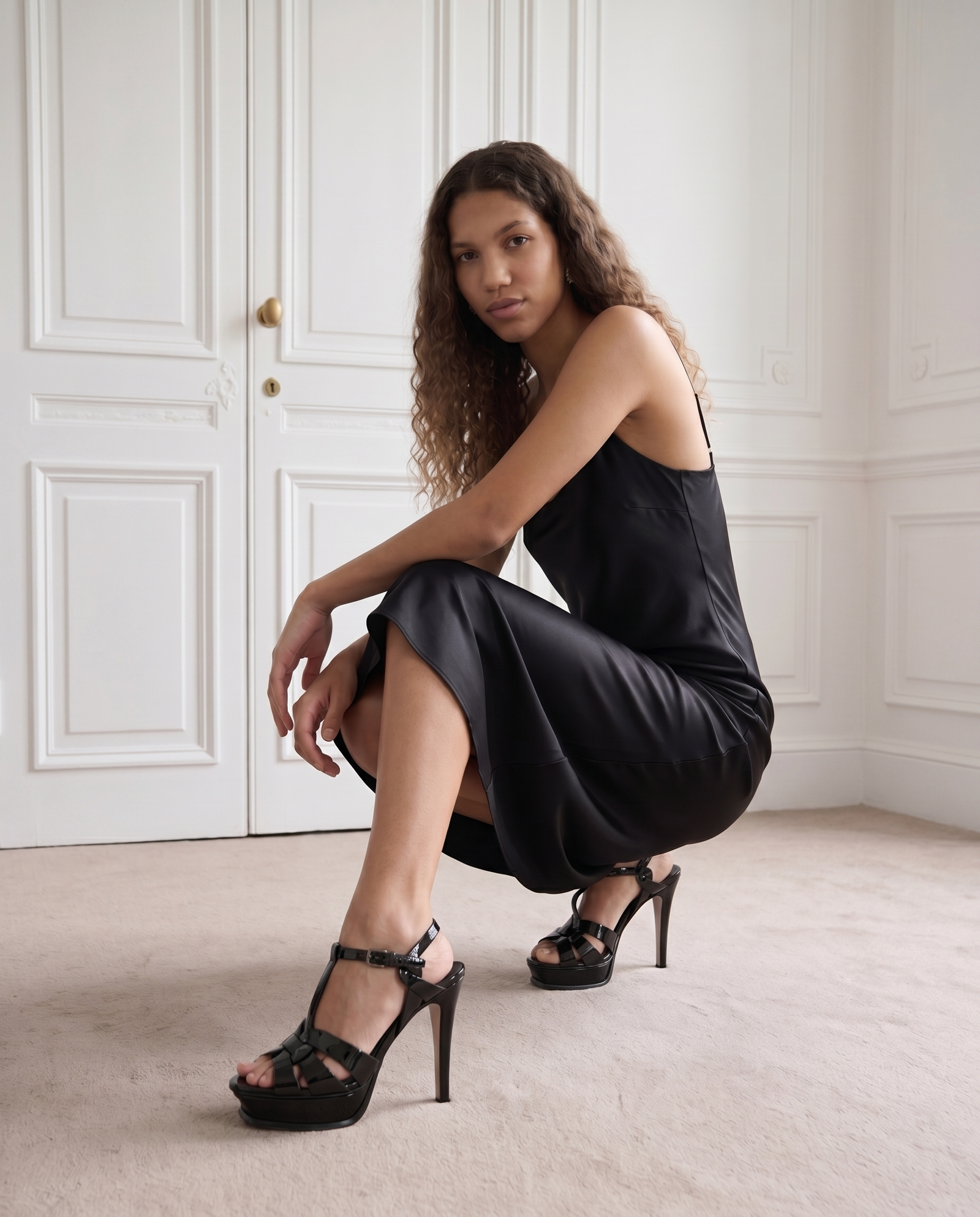The Parisian Black Patent Leather T-Strap Platform Heel Women Sandal - Glamourous Grace