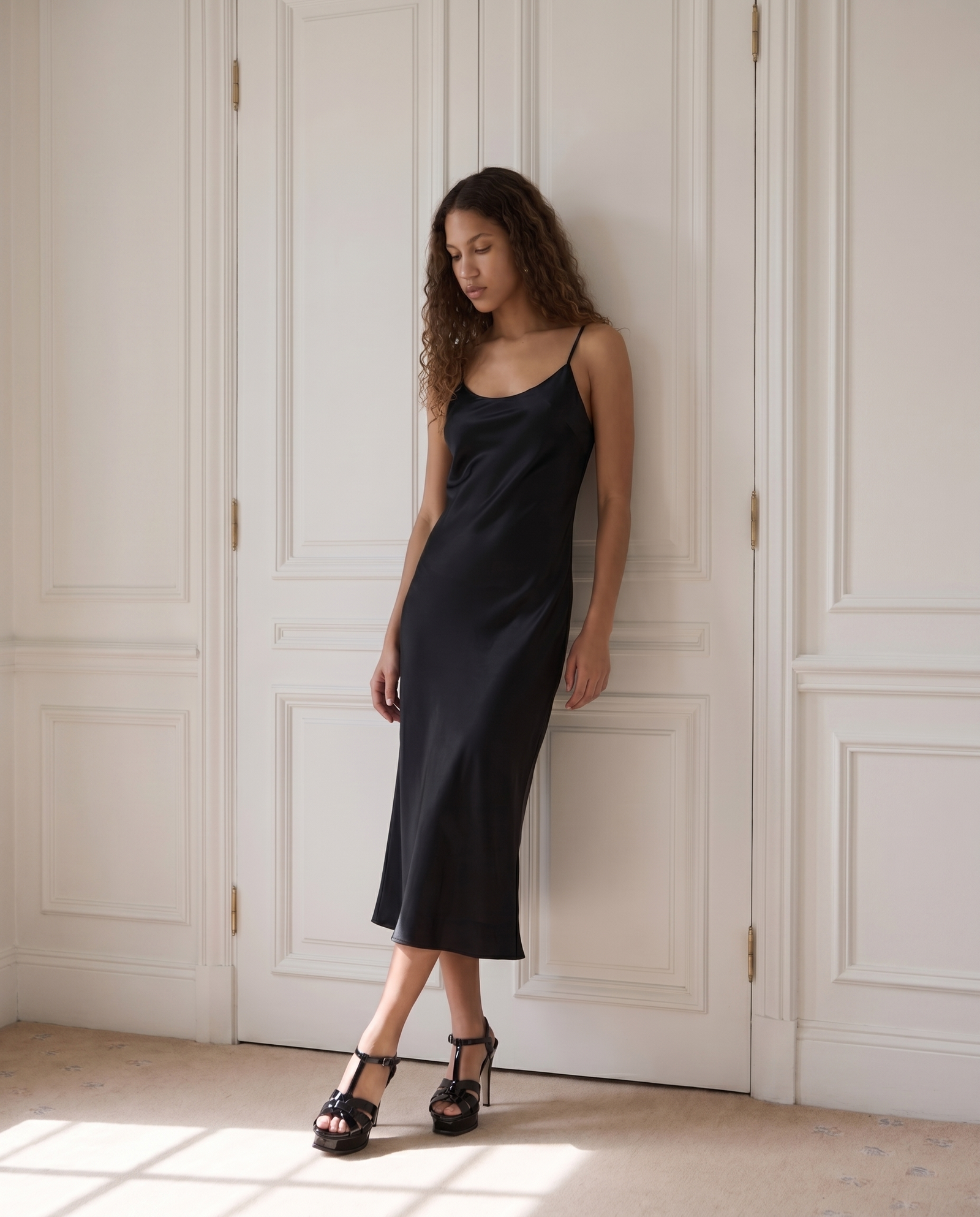 The Parisian Black Patent Leather T-Strap Platform Heel Women Sandal - Glamourous Grace