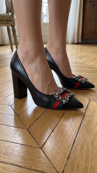 The Afega Black Leather Block Heel Pump Women Shoe - Glamourous Grace