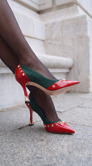 The Bella Vita Studded Red & Green Leather Pump Women Shoe - Glamourous Grace